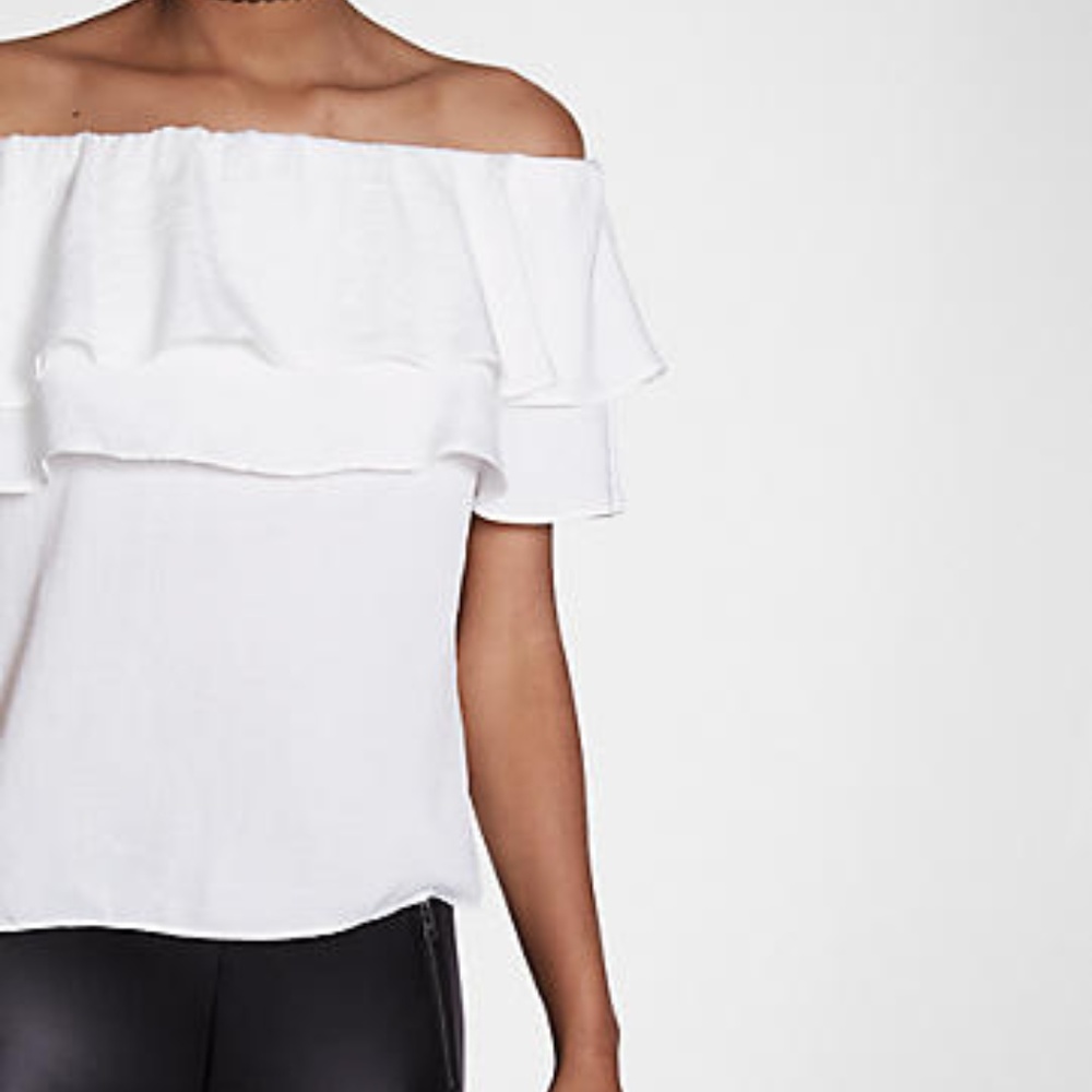 Express Satin Ruffle Off The Shoulder Blouse